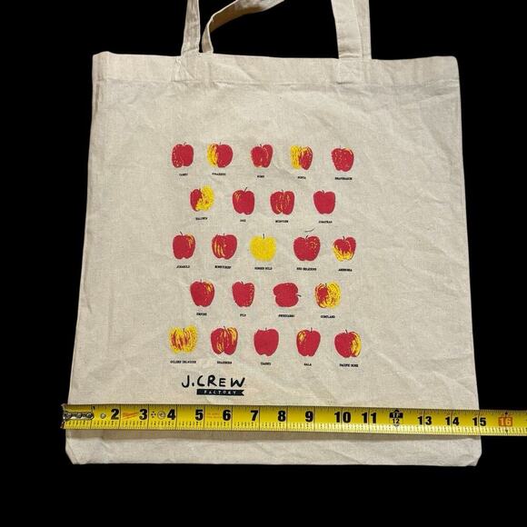 J Crew Factory Apples Natural Beige Cotton Canvas Tote Shopping Bag 16” Preppy - Picture 4 of 9